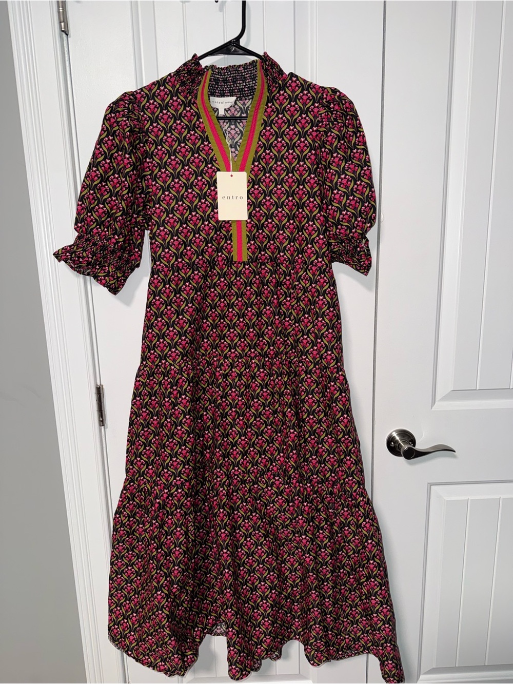 Entro NWT Floral Print Midi Dress in Pink and Black